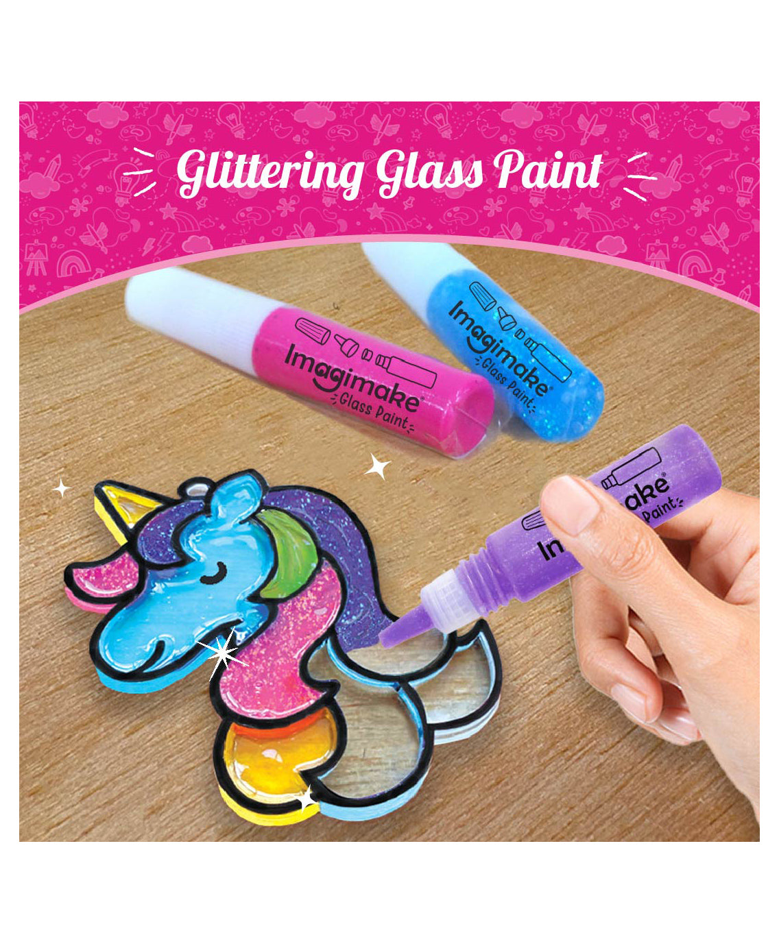 Imagimake Princess-Themed Window Art Craft Kit: 16-Piece Glass Painting Set with Mermaid and Unicorn Designs - Ideal for Girls Aged 5 Years & Up