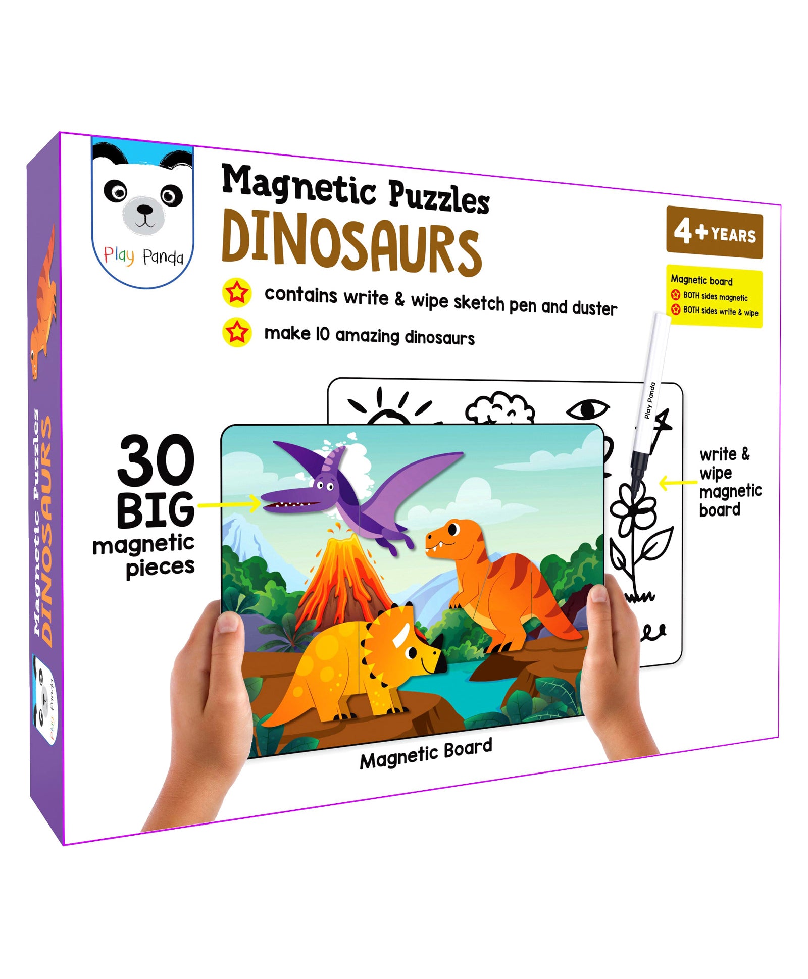Play Panda Magnetic Puzzles Dinosaurs Write & Wipe Magnetic Board Puzzle - Multicolor
