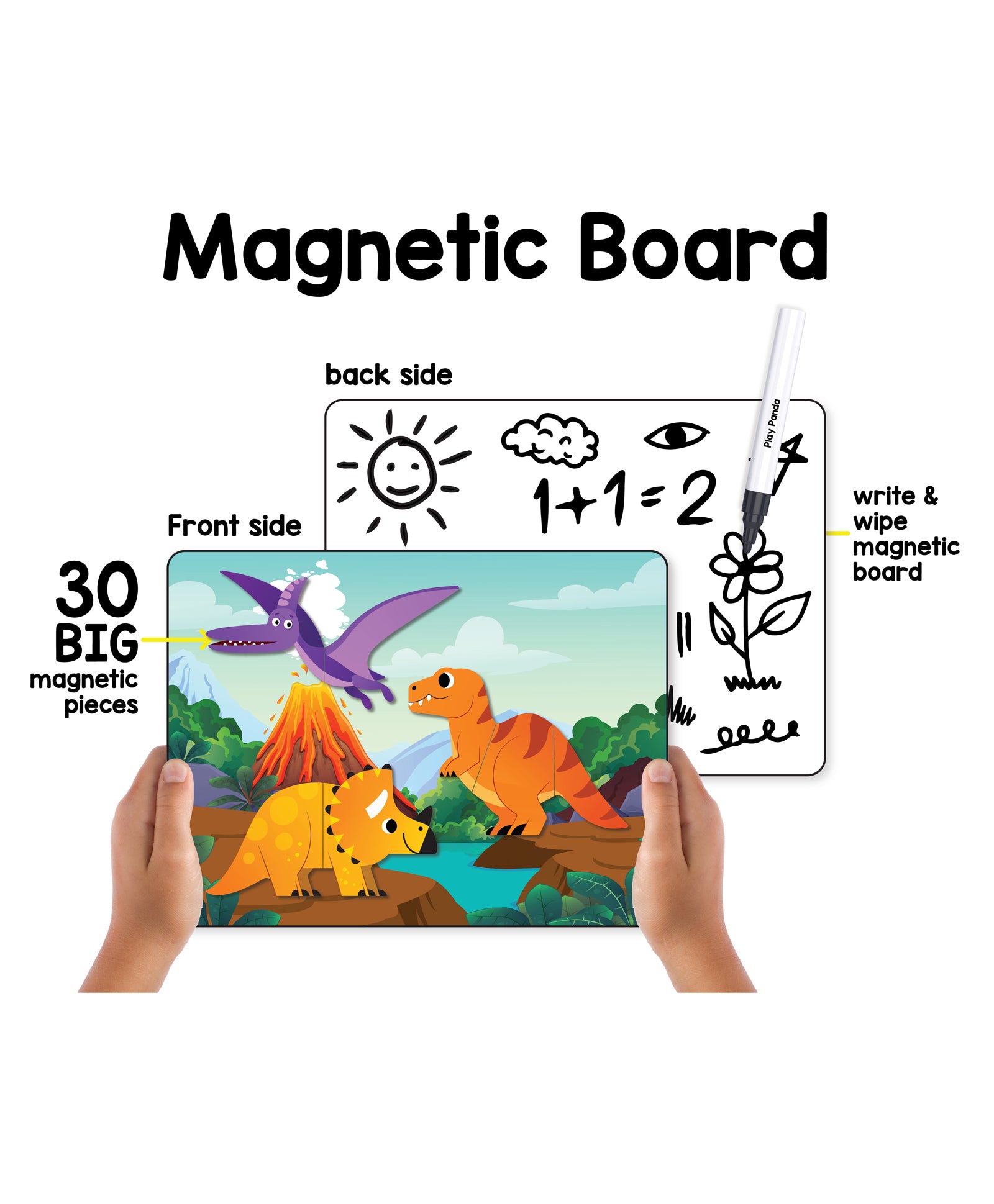 Play Panda Magnetic Puzzles Dinosaurs Write & Wipe Magnetic Board Puzzle - Multicolor
