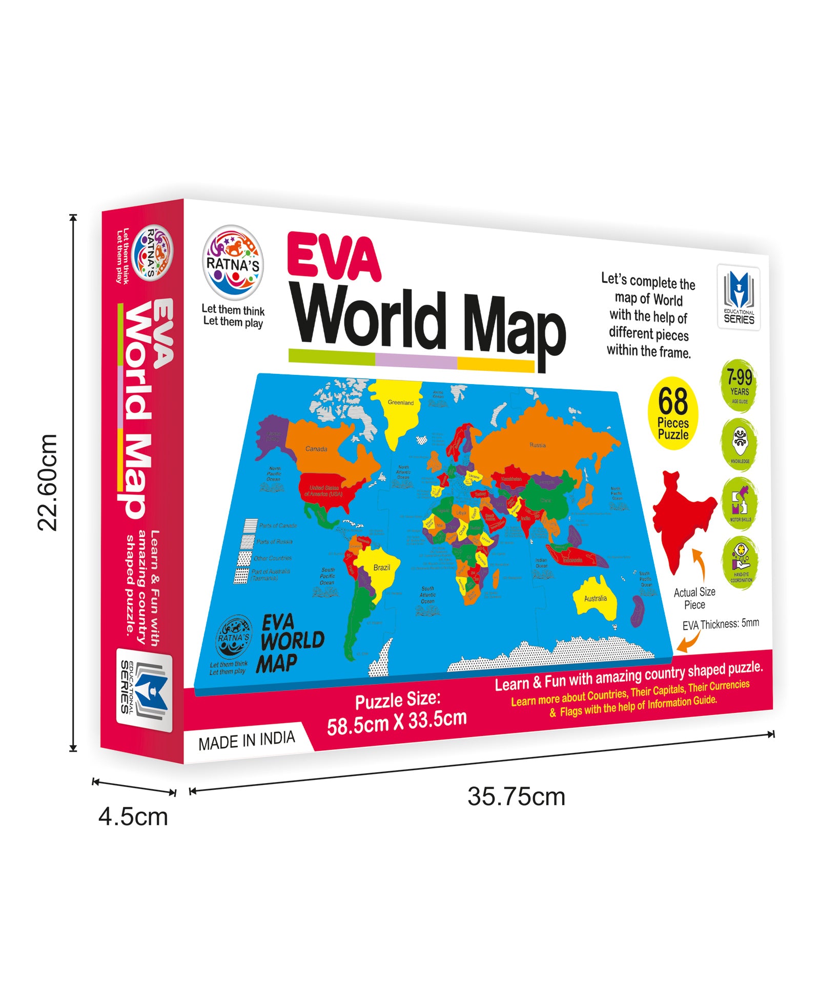 Ratnas EVA World Map Puzzle Multi colour - 68 Pieces