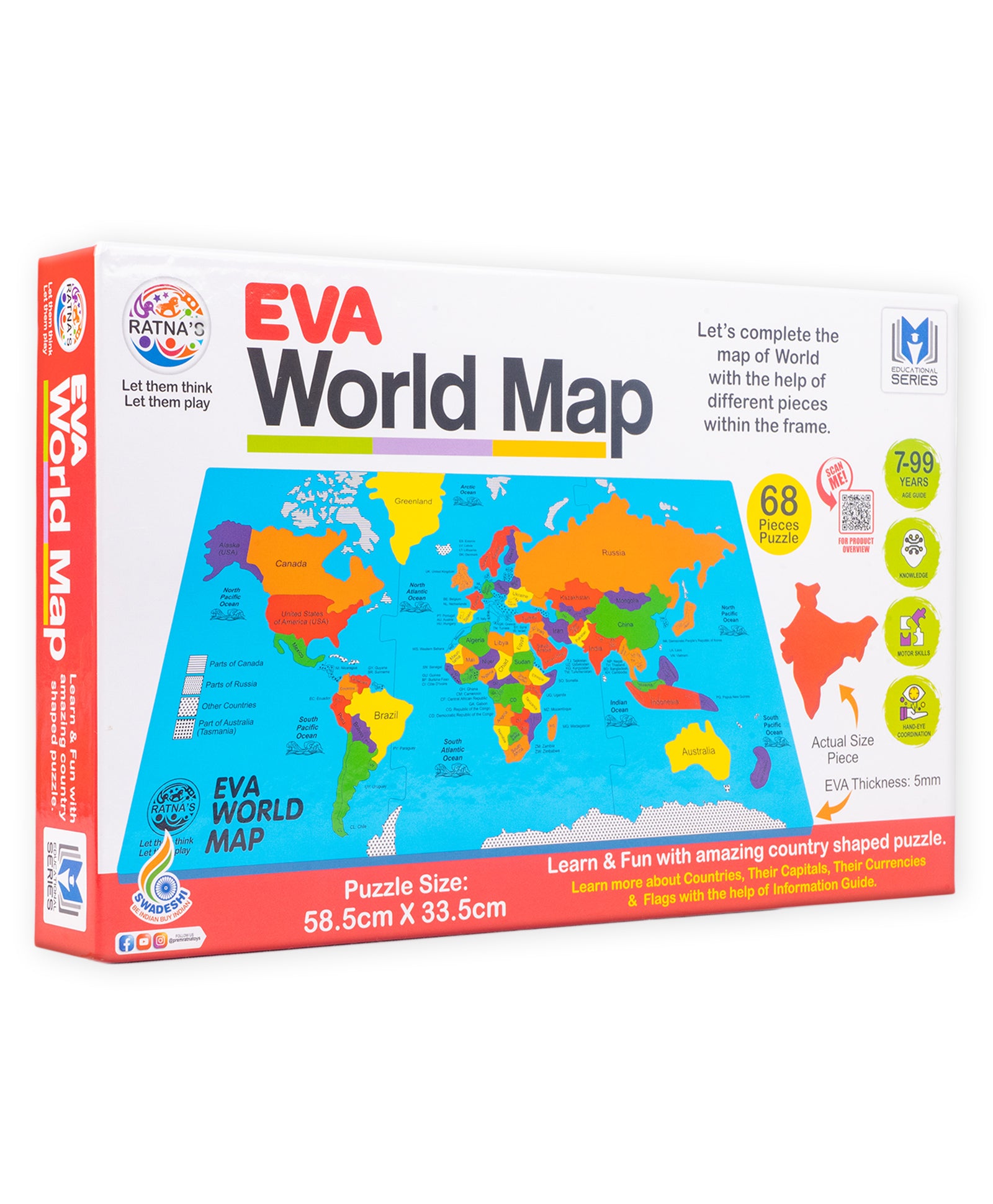 Ratnas EVA World Map Puzzle Multi colour - 68 Pieces