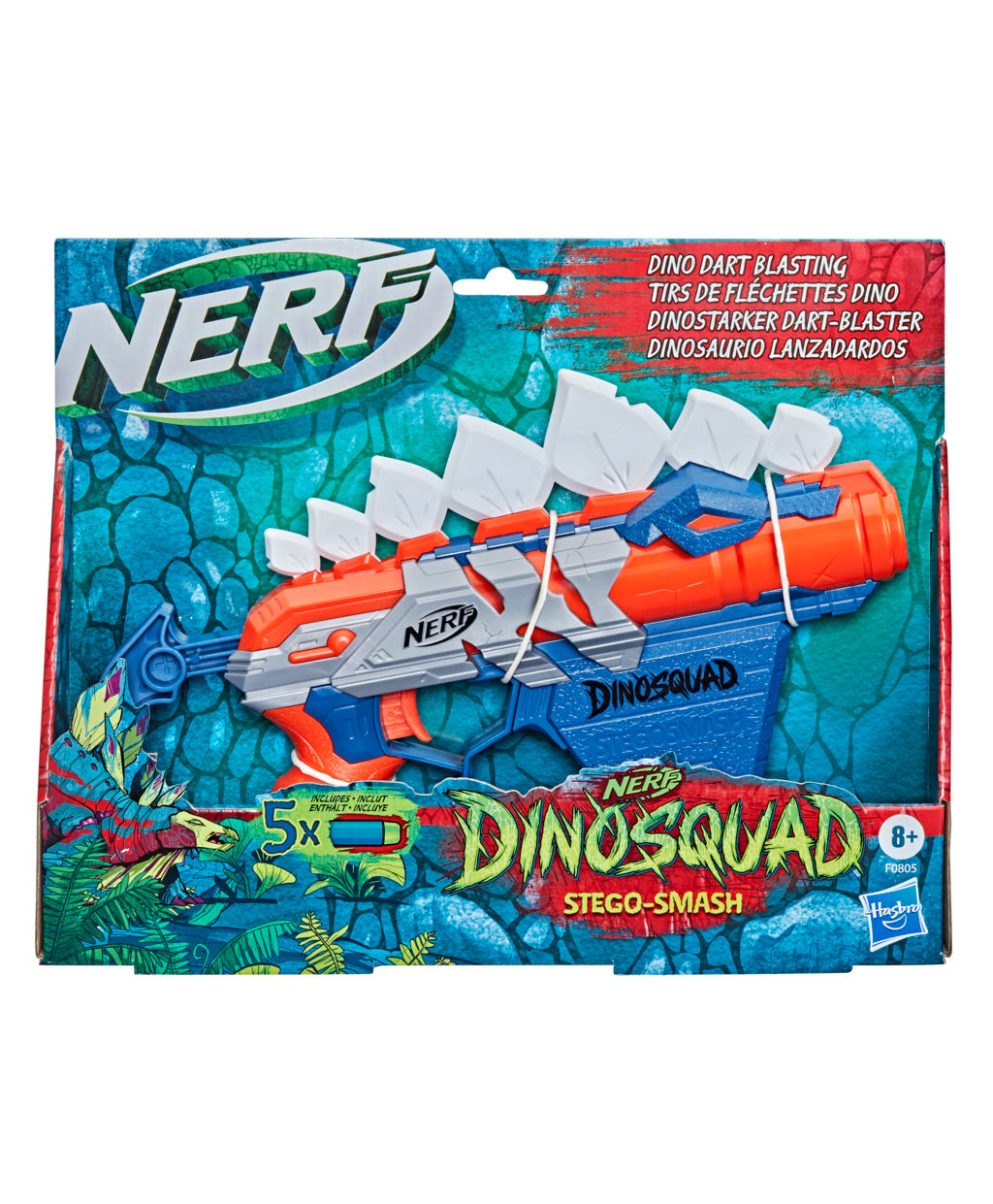 Nerf Dino Squad Stego Smash Dart Blaster with 5 Elite Darts - Blue & Red