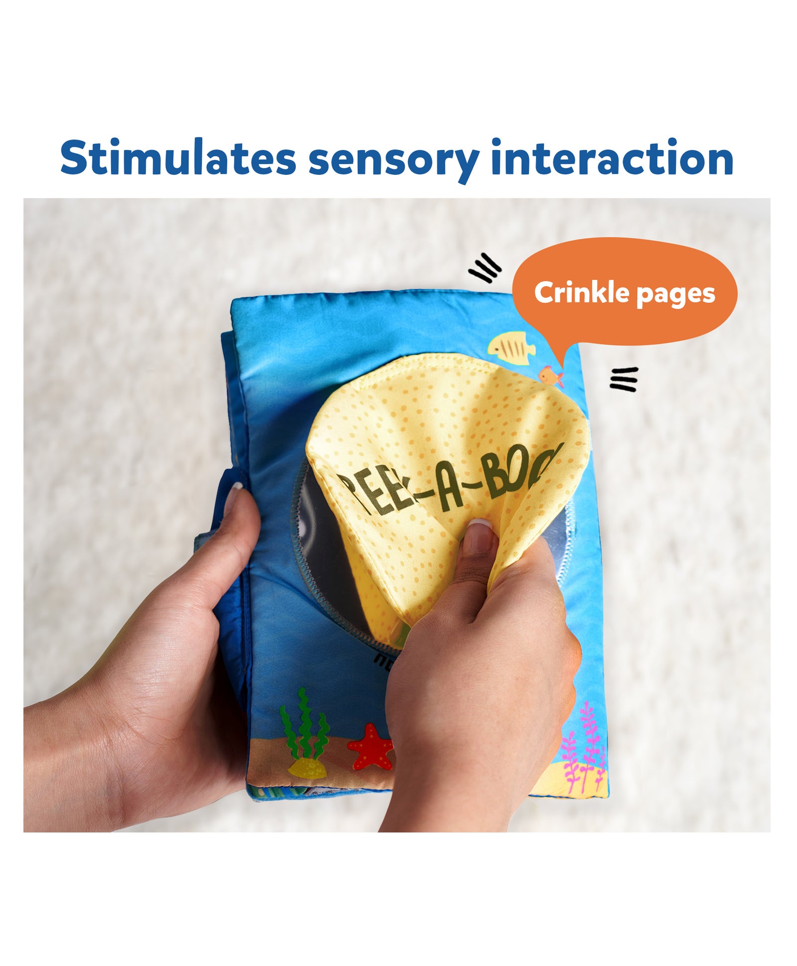 Skillmatics Peek A Boo I See You Underwater Animal Theme Interactive Soft Cloth Book - Blue