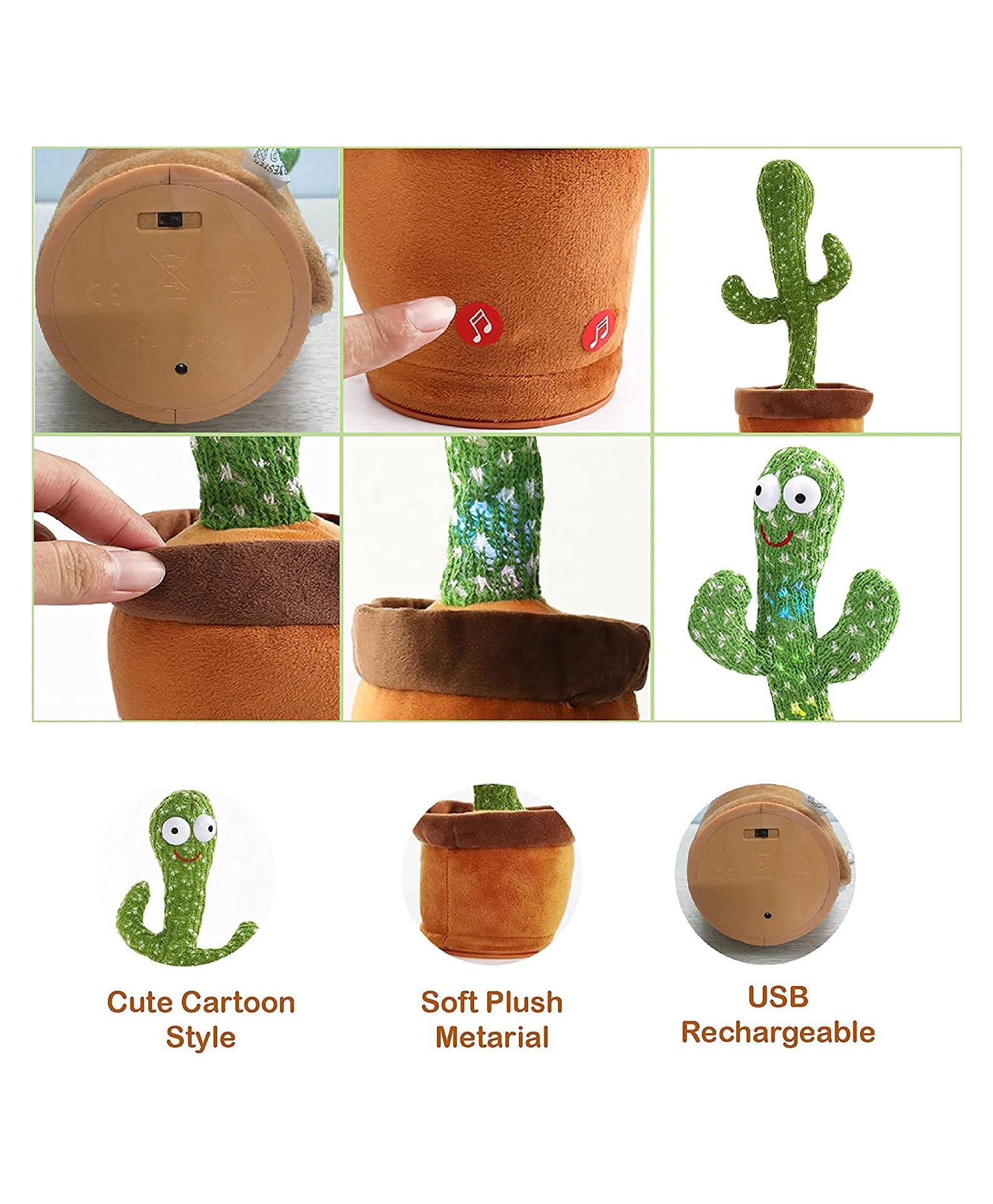 Dancing Cactus Talking Toy, Cactus Plush Toy, Wriggle & Singing Recording Repeat What You Say Funny Education Toys for Babies Children Playing, Home Decorate
