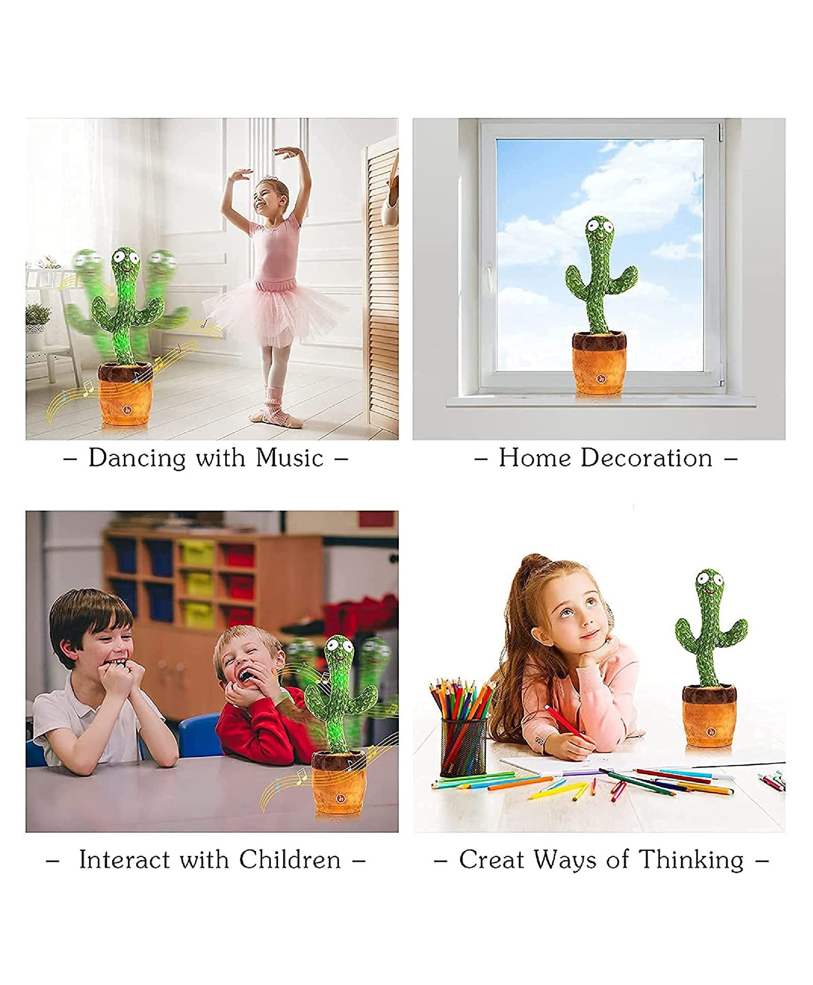 Dancing Cactus Talking Toy, Cactus Plush Toy, Wriggle & Singing Recording Repeat What You Say Funny Education Toys for Babies Children Playing, Home Decorate