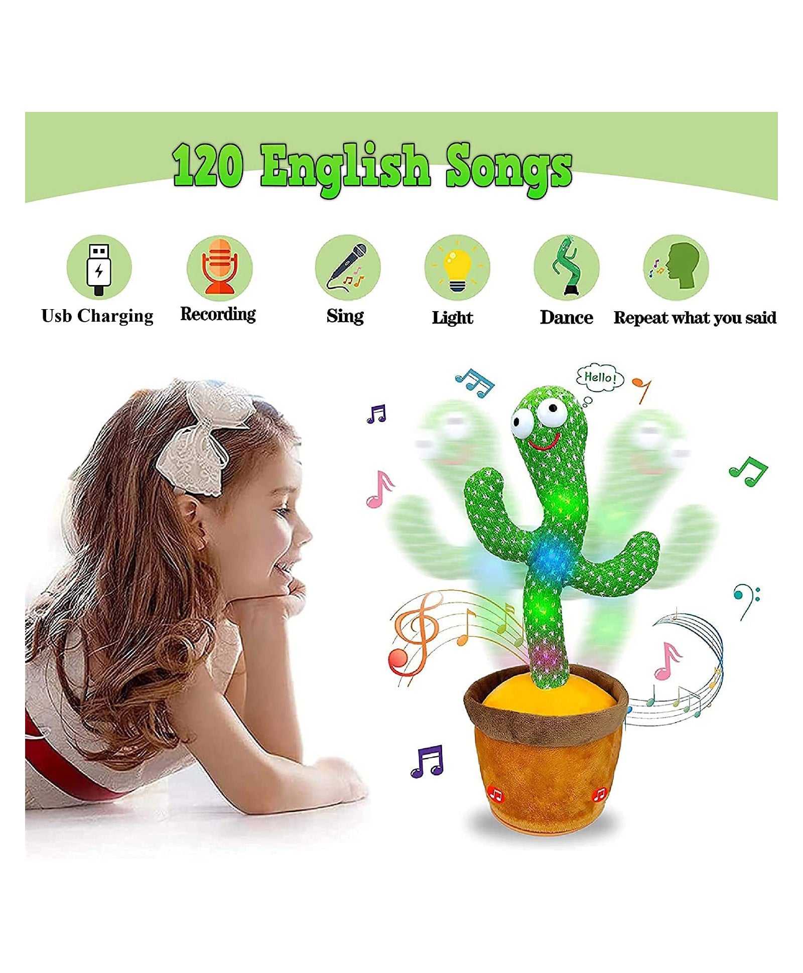 Dancing Cactus Talking Toy, Cactus Plush Toy, Wriggle & Singing Recording Repeat What You Say Funny Education Toys for Babies Children Playing, Home Decorate
