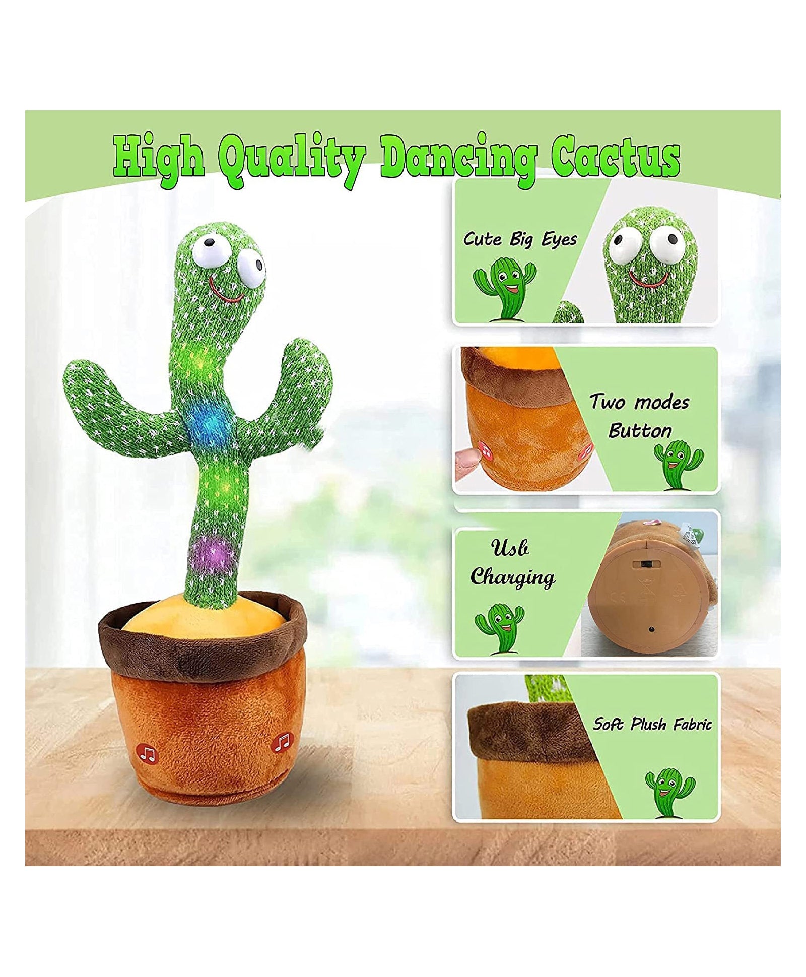 Dancing Cactus Talking Toy, Cactus Plush Toy, Wriggle & Singing Recording Repeat What You Say Funny Education Toys for Babies Children Playing, Home Decorate