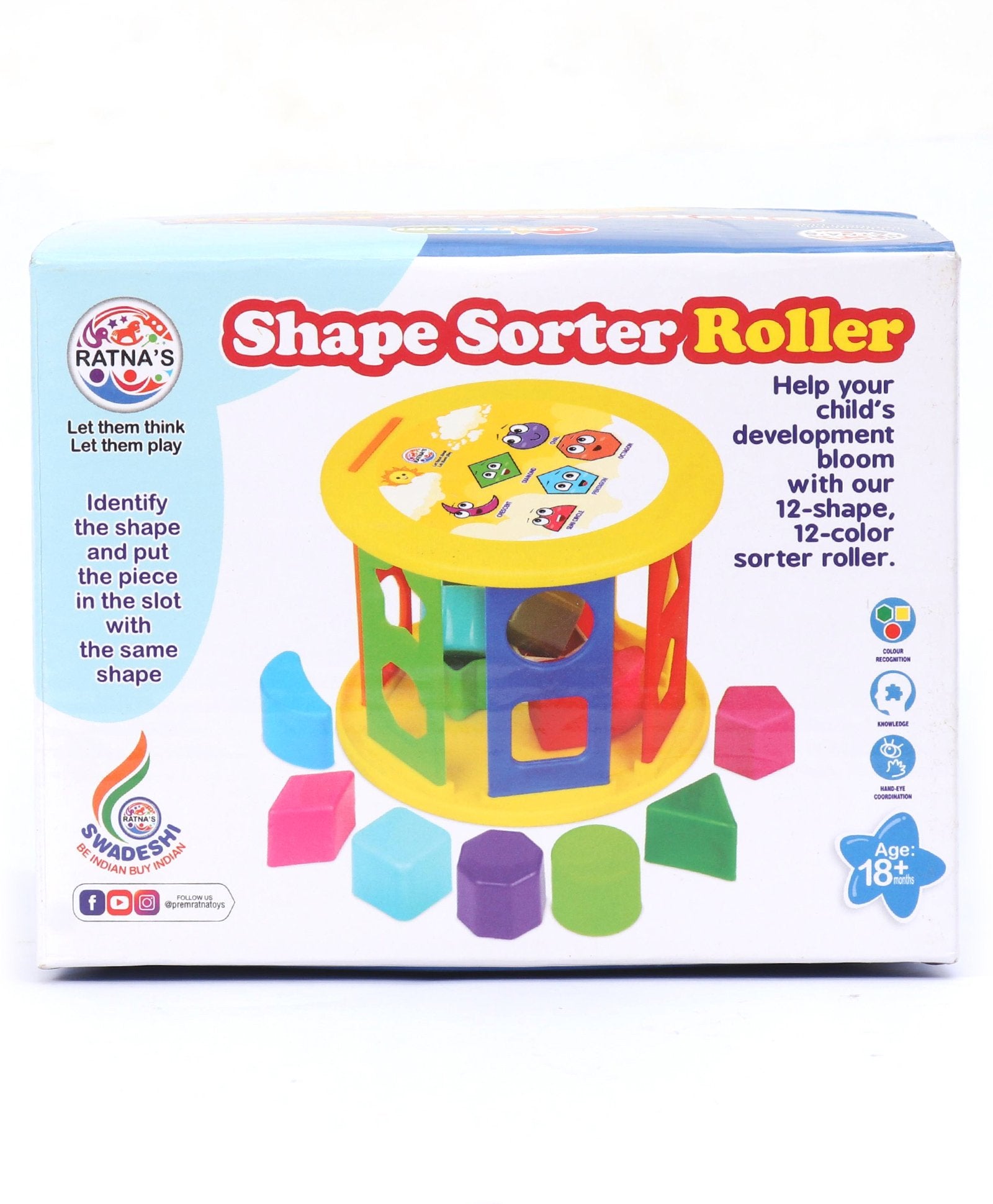 Ratnas Shape Sorter Roller 24 Pieces - Multicolour