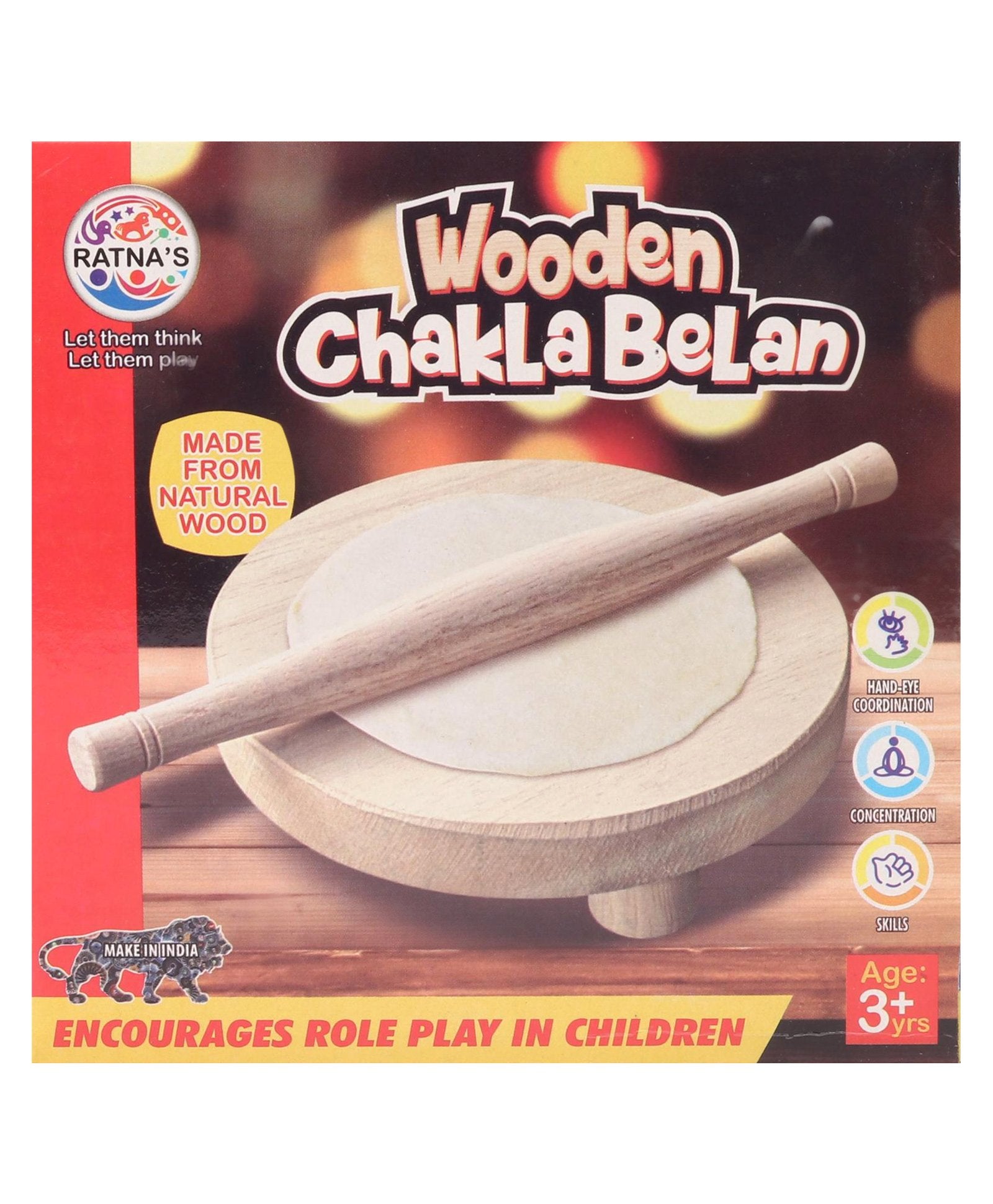 Ratnas Wooden Chakla Belan - Multicolor