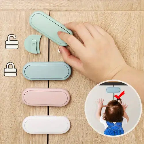 Baby Safety Multifunction Locks with Dual Adhesive Tape - Childproof Cabinets, Drawers, Appliances, Toilet Seat, Fridge - 2 Pack Contains 4 Pcs - Assorted Color