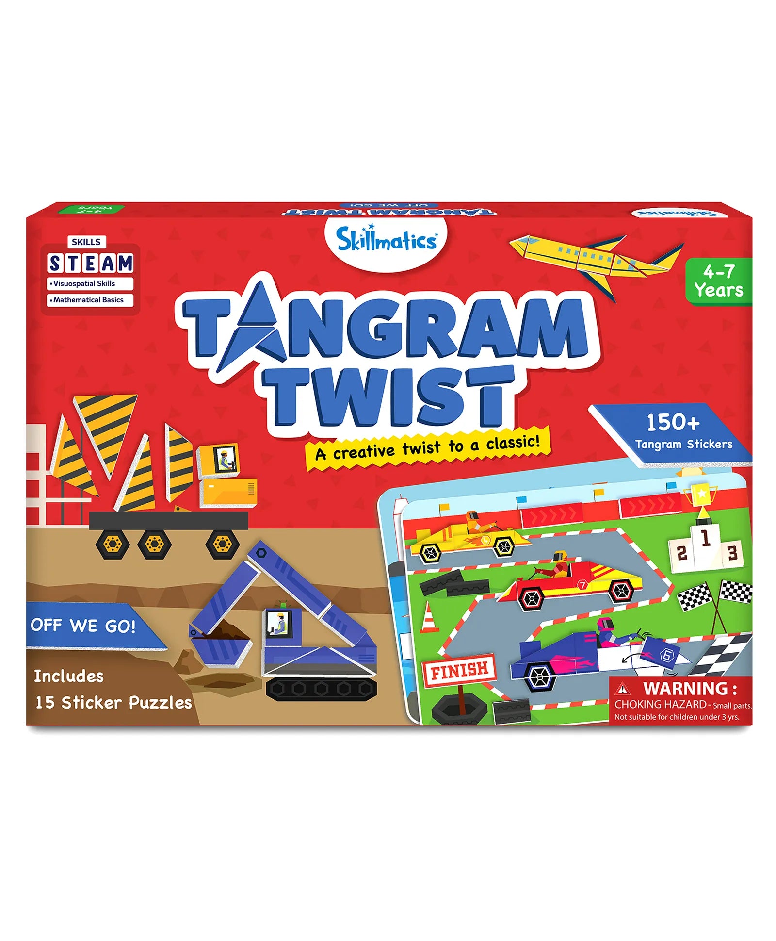 Skillmatics Art & Craft Activity - Tangram Twist, Vehicles, STEAM Toy, Craft Kits, Puzzles, DIY Activity, No Mess Sticker Art, Educational for Boys & Girls, Gifts for Ages 4 to 7