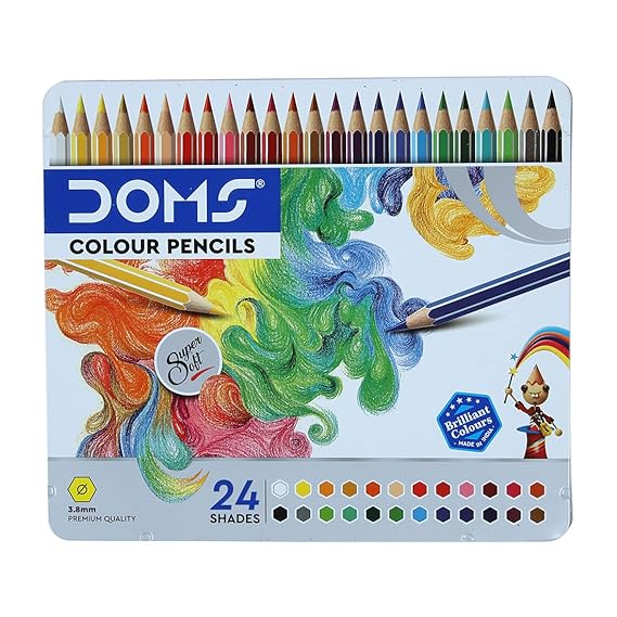 Doms 24 Shades Super Soft Color Pencils Flat Tin Box - Multicolor - Pack of 1