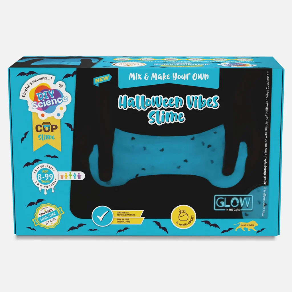 DIYScience Halloween Vibes Slime Kit, Glow in The Dark Slime Making Kit, Scented Slime Glitter Glue, Activator Gel, Aqua Blue Glow in The Dark Powder, Scary Bats Toppings