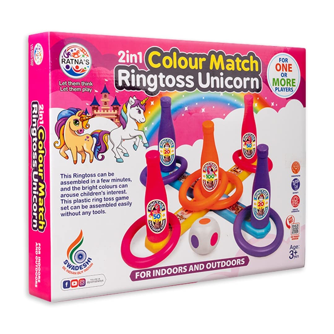 Ratna's 2 in 1 Colour Match Ring toss Unicorn Print Target Game Set for Kids