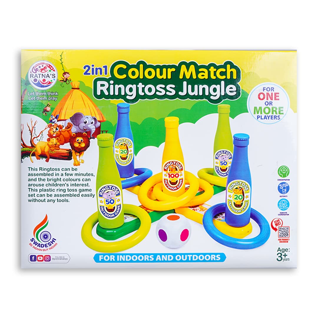 Ratna's 2 in 1 Colour Match Ring toss Jungle Print Target Game Set for Kids