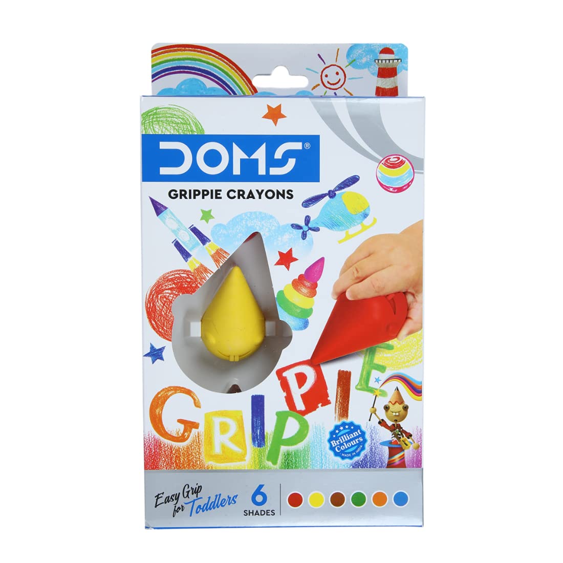 Doms 6 Shades Grippie Crayons Box Pack | Easy Grip For Toddlers | Pack of 3 Pcs