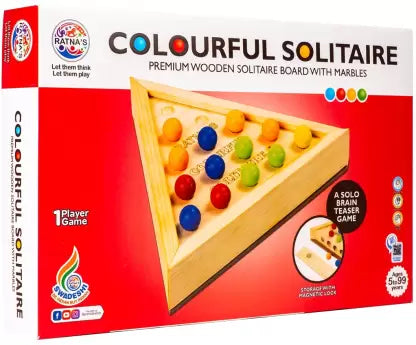 Ratnas Colourful Solitaire Wooden Board Colorful Marble Board Game - Multicolor