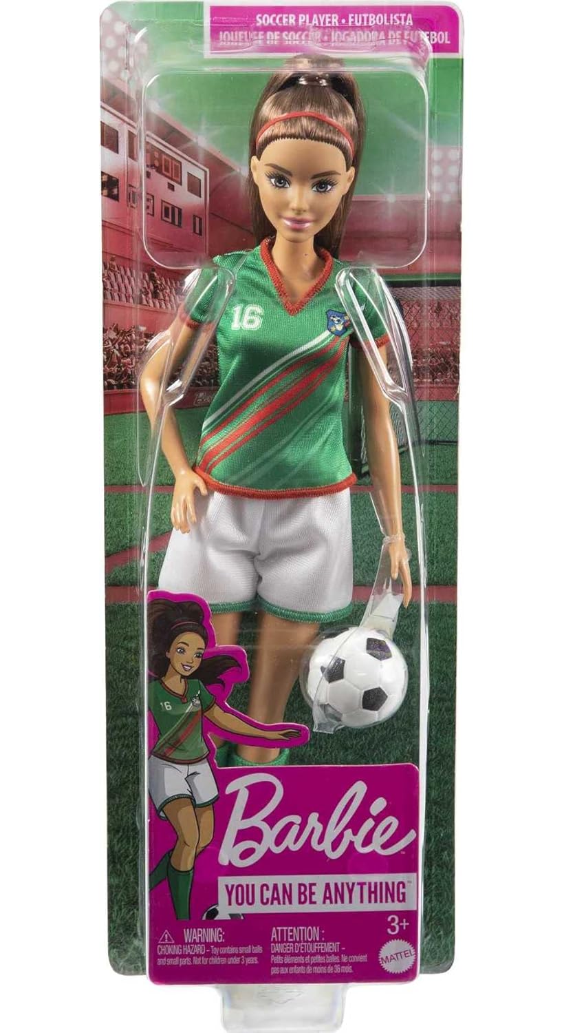 Barbie Soccer Fashion Doll with Brunette Ponytail, Colorful Uniform, Cleats & Tall Socks, Soccer Ball - Multicolor - Assorted