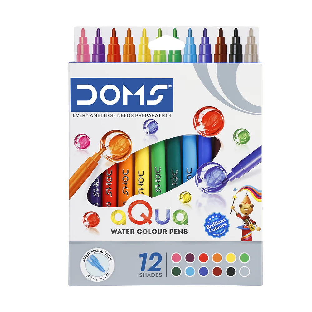DOMS, Water Color Sketch Pens - AQUA | Set of 12 - Multicolor - Pack of 8 Pcs