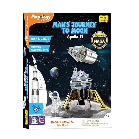 Imagimake Man's Journey to Moon | Mission Apollo 11 | Rocket & Satellite Model Making Set | Astronaut & Space Kit - Multicolor