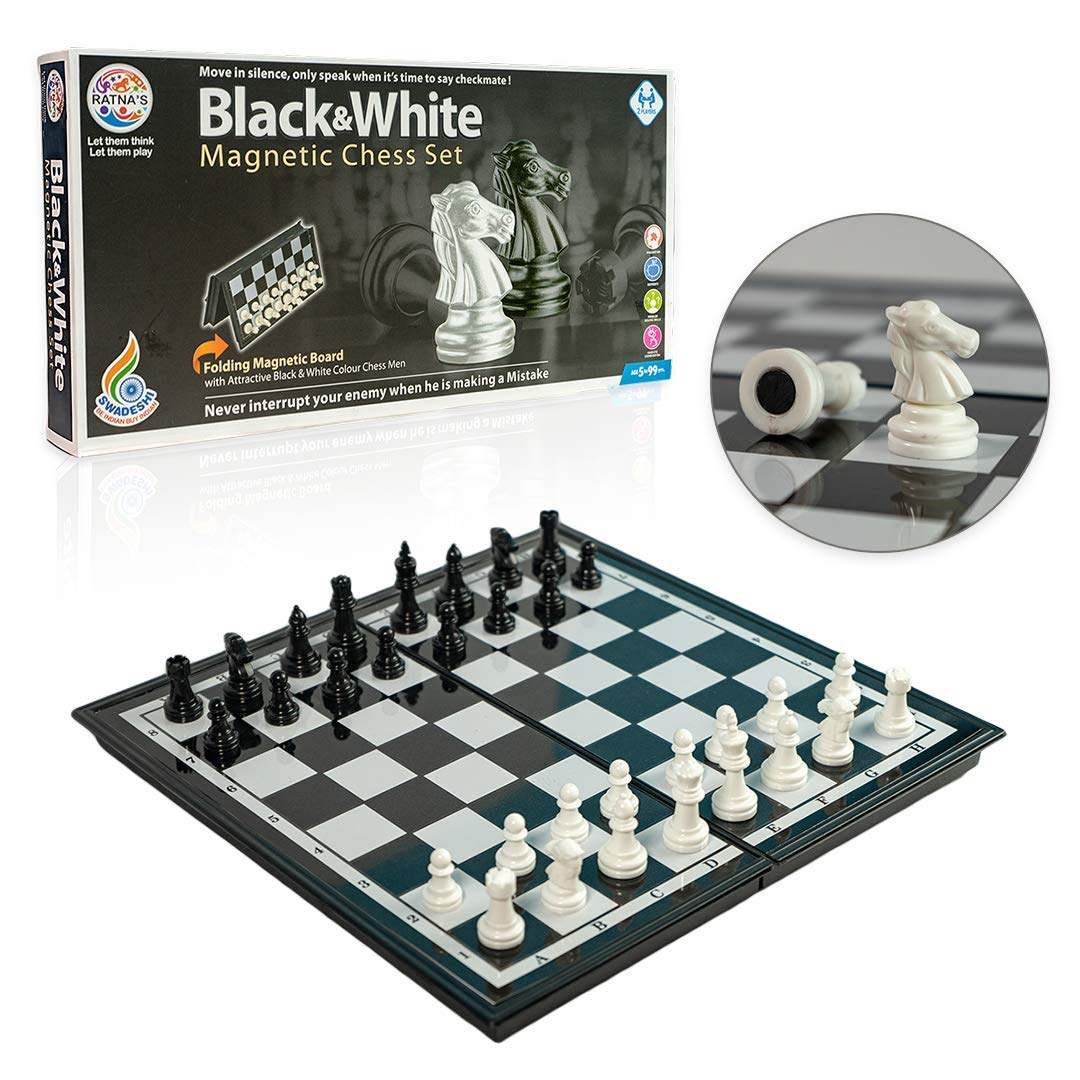 Ratna's Black & White Magnetic Chess Set - Black & White