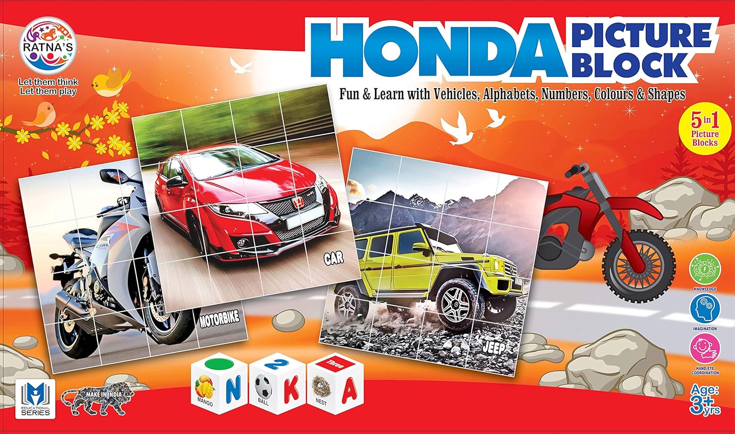 Ratna's Educational Honda Vehicle Blocks for Kids to Enhance Their knowledge About Vehicles and Educational Blocks Multicolor