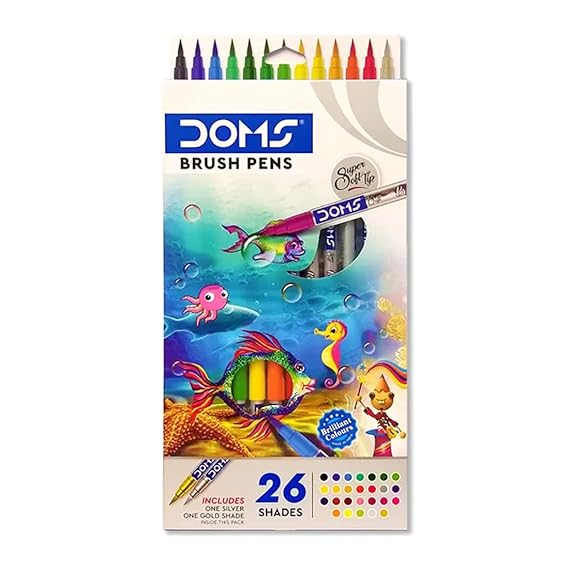 DOMS Non-Toxic Multicolor 26 Shades Brush Pens Set | Super Soft Fine Tip Brush Pens - Multicolor