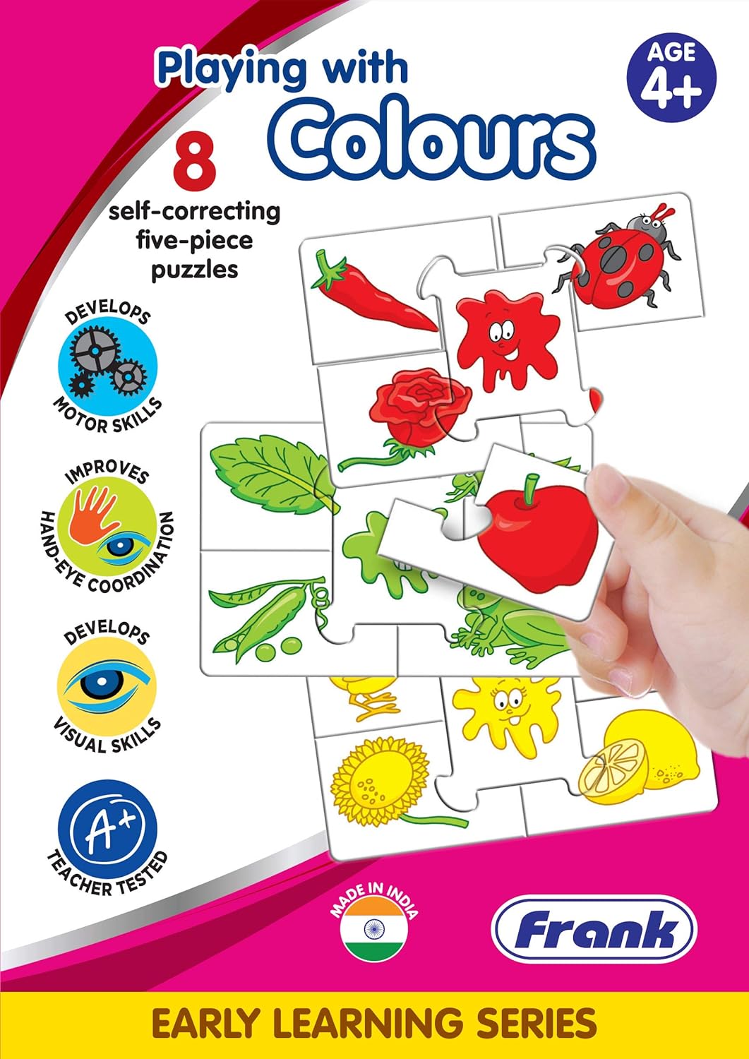 Frank Playing with Colors Puzzle – 40 Pieces, 8 Self-Correcting 5 Piece Puzzles - Early Learner Matching Puzzles for Kids - Multicolor