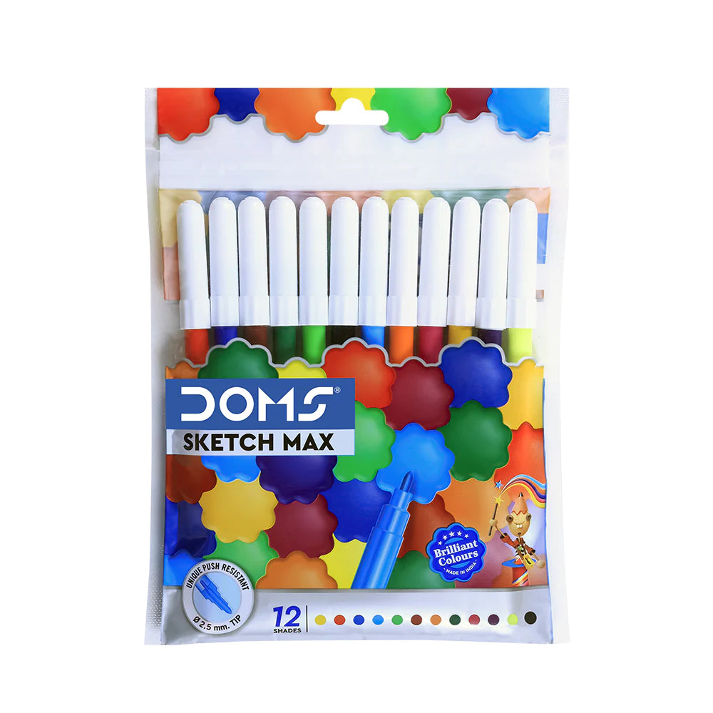 DOMS Sketch Max Sketch Pens - Set of 12 Pens - Multicolor - Pack of 10 pcs