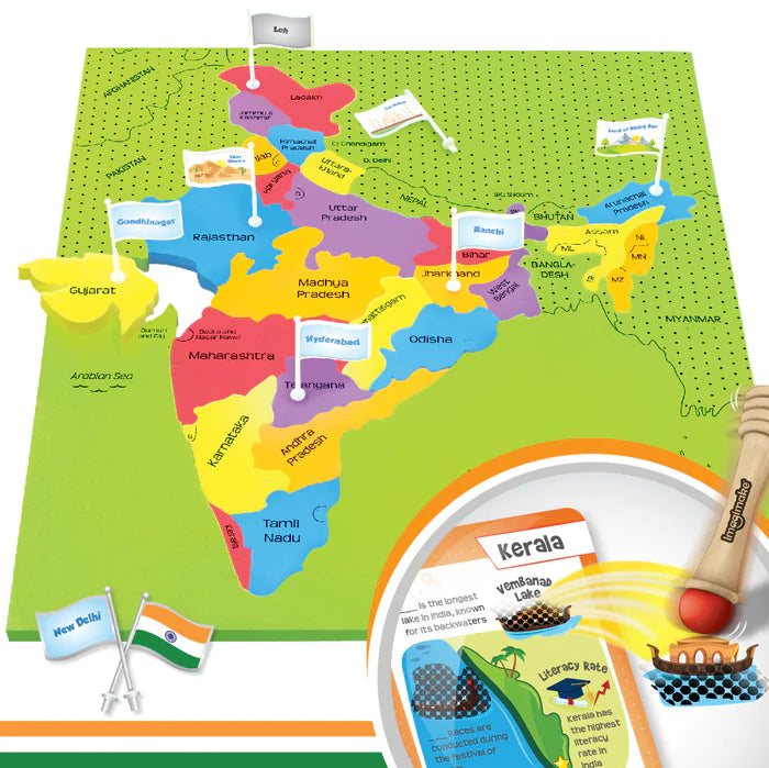 ImagiMake Mapology India Map with Flash Card - Multicolor