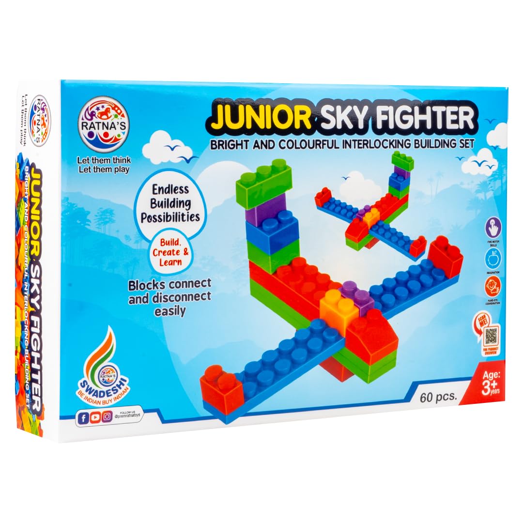 Ratna's Sky Fighter Junior Colorful Interlocking Blocks 60 pcs for Kids Ages 3+