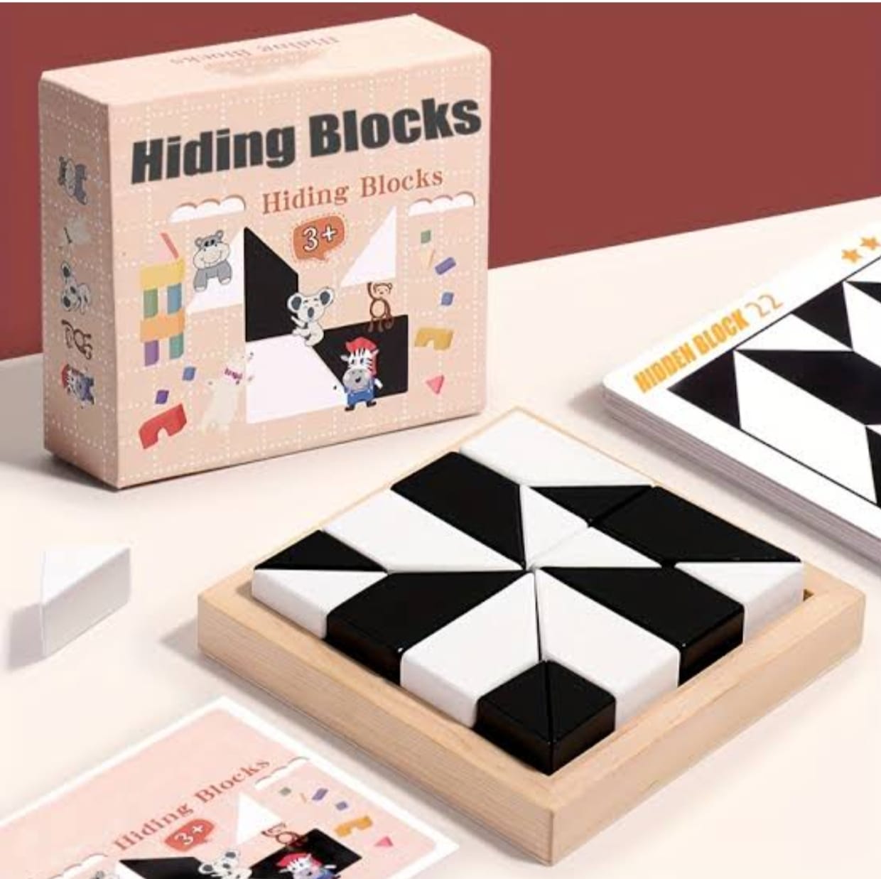 Wooden Hiding Blocks, 3D Puzzle Board Kids Games, Jigsaw Puzzles for Adults, Montessori Toys for Wooden Blocks, Brain Teaser Games Black & White Geometric Blocks Puzzles for Kids Multicolor