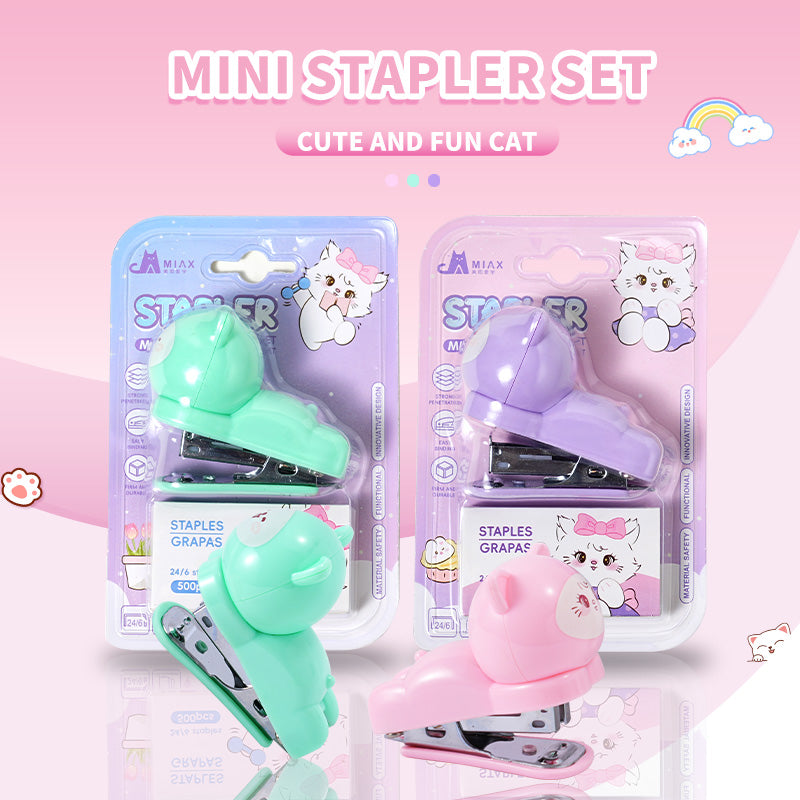 Cat Themed Stapler - Blister Card Packaging | Perfect for Stationery Supplies | Multicolor | Assorted