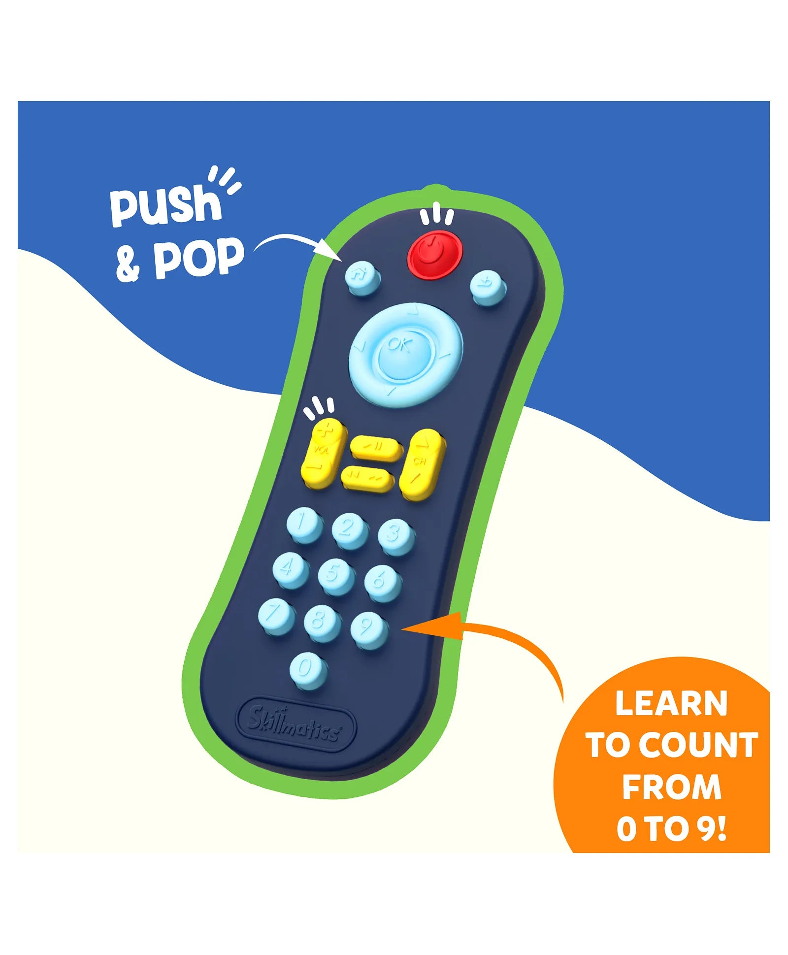 Skillmatics Push & Pop for Kids - Sensory & Fidget Toy, Pretend Play, Food-Grade Silicone, Waterproof, Travel Toy, Child-Safe, Fine Motor Skills, Gifts for Infants 9-24 Months