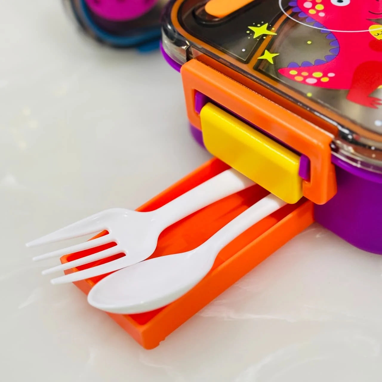 Leak proof lunch box - 3 Grid Stainless steel - Leak proof with spoon and fork box - Assorted