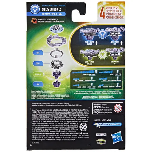 Beyblade Burst QuadDrive Guilty Lúinor L7 Spinning Top Starter Pack -- Battling Game Top Toy with Launcher