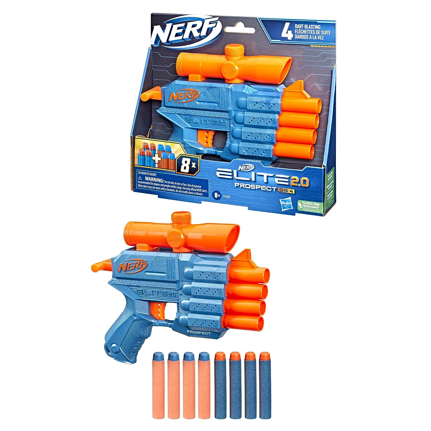 Nerf Elite 2.0 Prospect QS-4 Blaster - Blue and Orange