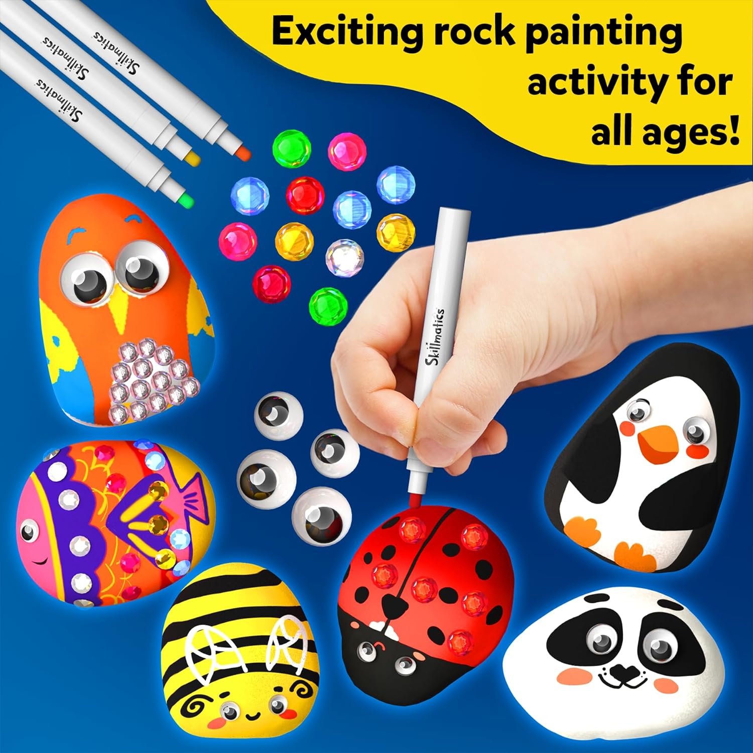 Skillmatics Rock Painting Kit - Mess-Free Art & Craft Activity for Girls & Boys - Multicolor