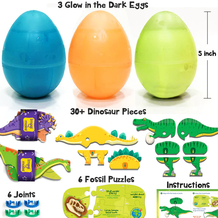 Imagi Make Glow in The Dark Dinos & Eggs - Set of 3 Eggs - 6 Dinos - Multicolor