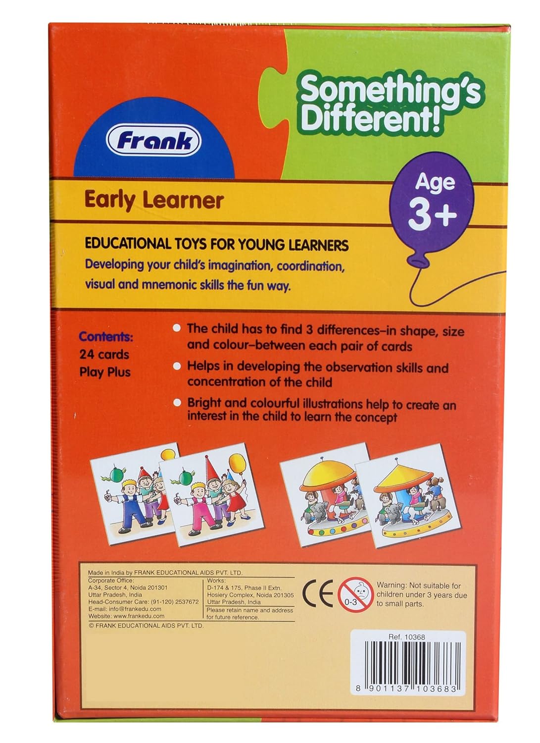 Frank Something’s Different Game – 24 Picture Cards, 12 Sets, Early Learner Educational Game, Find The Difference Game for Kids - Multicolor