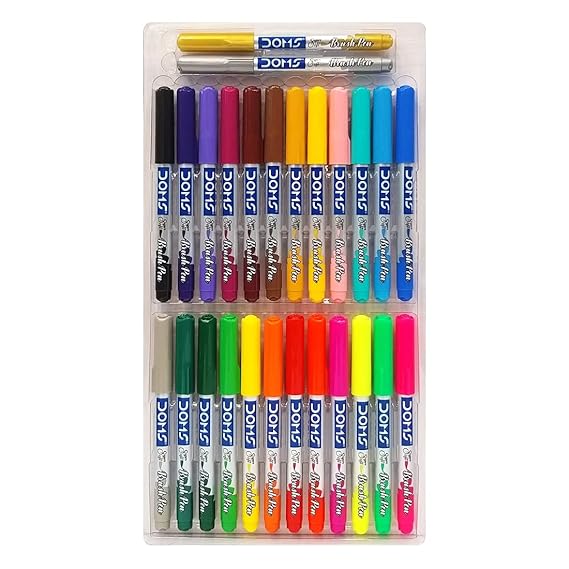 DOMS Non-Toxic Multicolor 26 Shades Brush Pens Set | Super Soft Fine Tip Brush Pens - Multicolor
