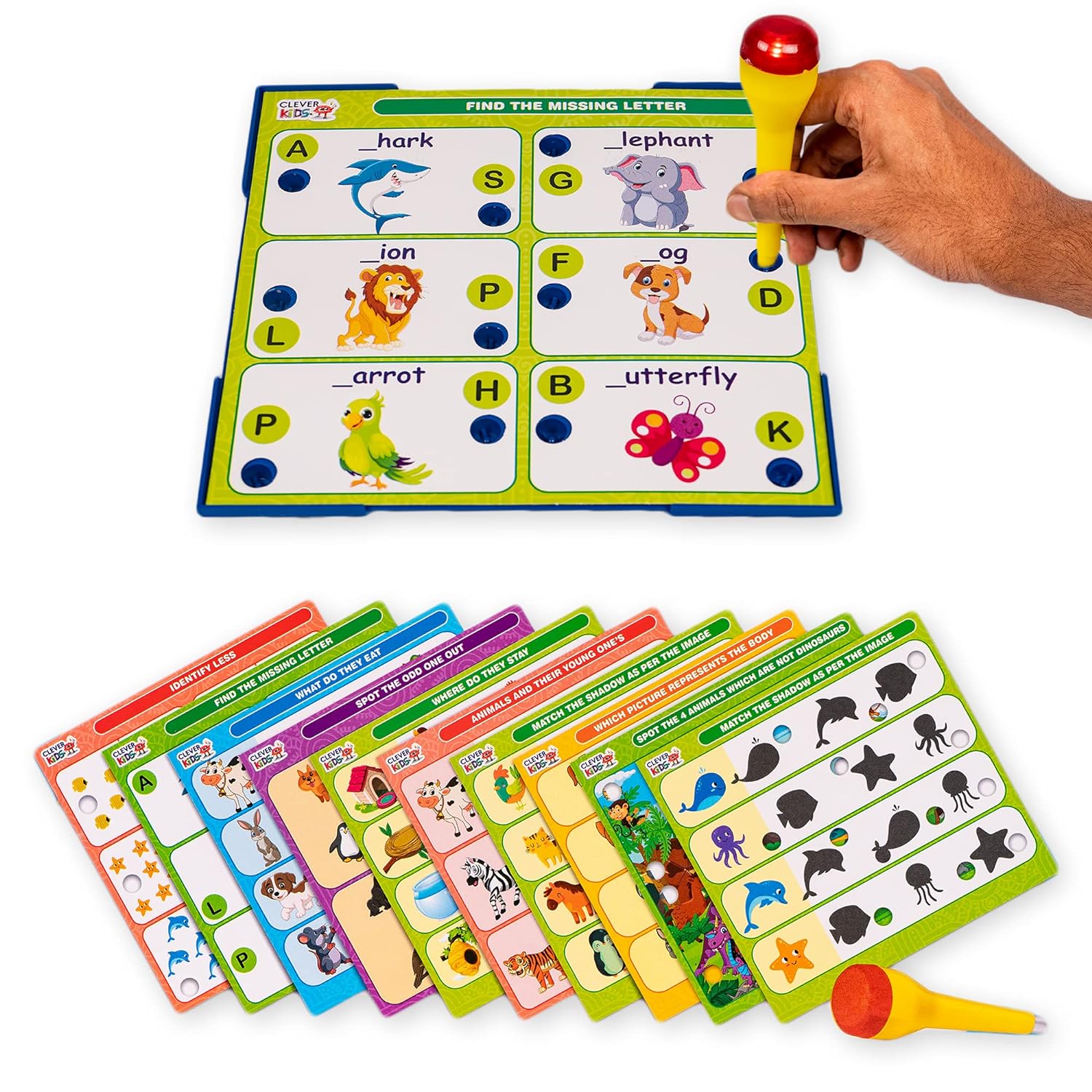 Intellikids Animals A Perfect Electro Game 10 Double Sided Printed Cards - Multicolor