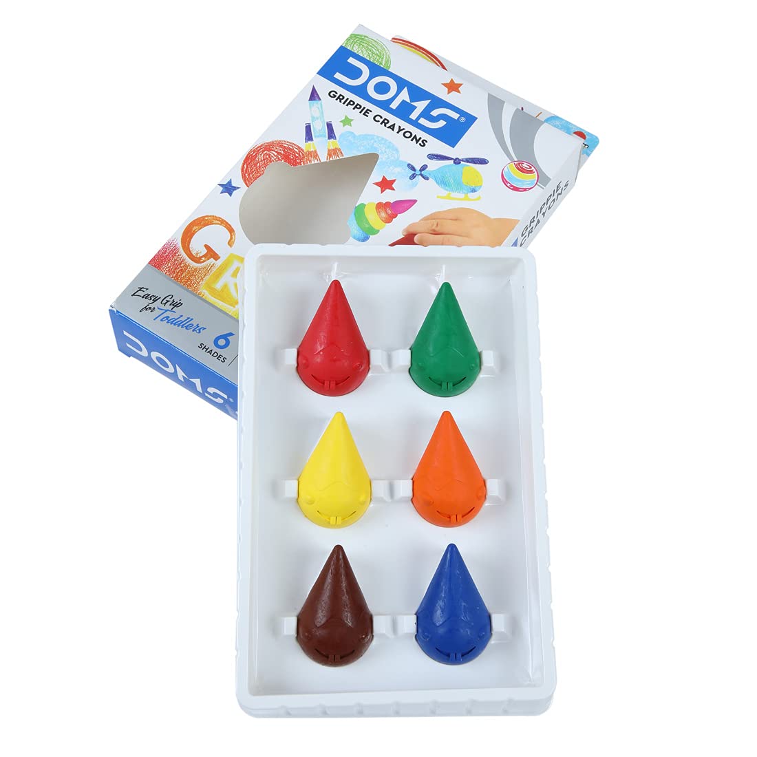 Doms 6 Shades Grippie Crayons Box Pack | Easy Grip For Toddlers | Pack of 3 Pcs