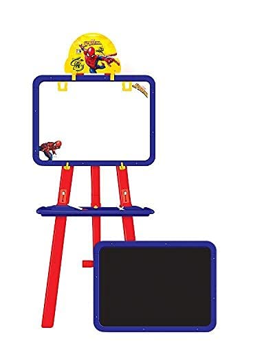 Itoys Spiderman Kids 5 in 1 Easel with Double-Sided Whiteboard & Chalkboard Standing Easel with Numbers and Other Accessories for Kids and Toddlers