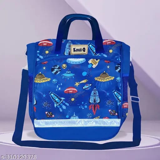 Kawaii-Q Space Print Colorful Multi-Purpose Hand Bag – Lunch Bag, Tuition Bag, Fashion Travel Bag with Handle Strap, Water-Proof Reusable Bag