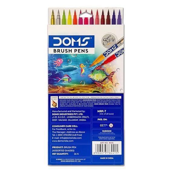 DOMS Non-Toxic Multicolor 26 Shades Brush Pens Set | Super Soft Fine Tip Brush Pens - Multicolor