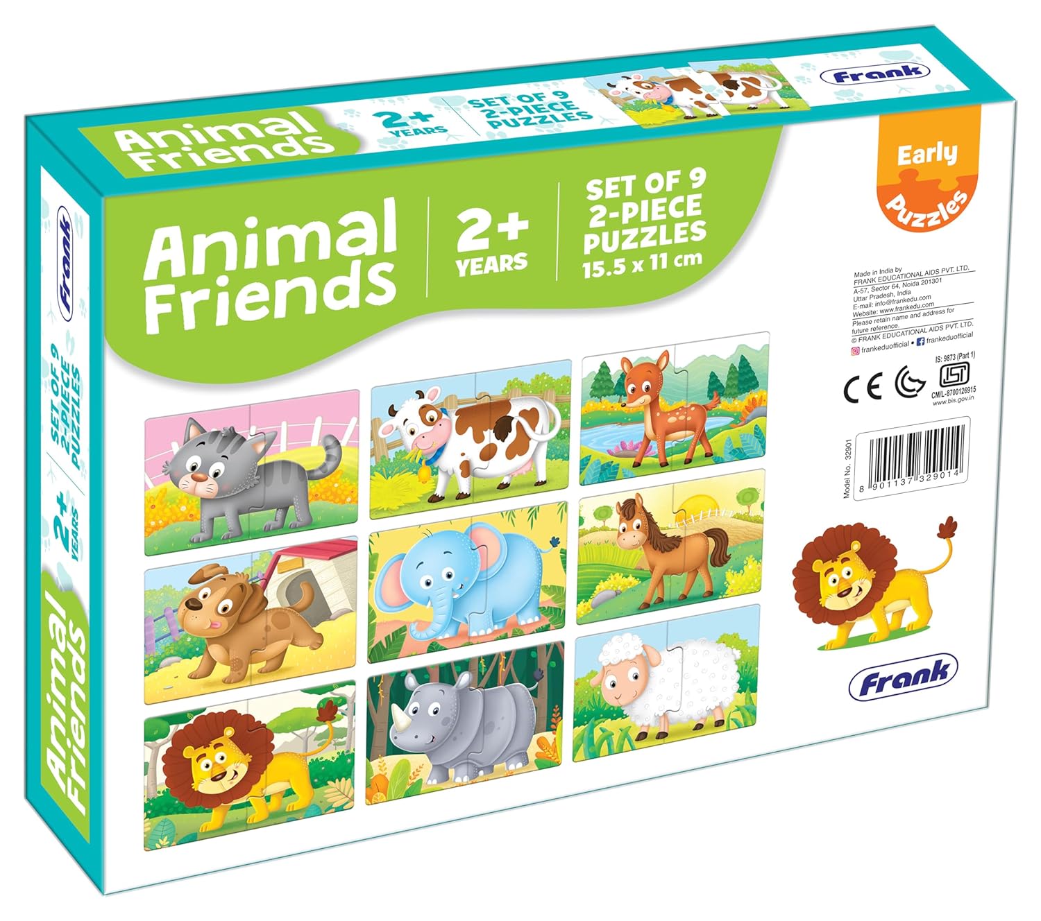 Frank Animal Friends Early 2 Piece Puzzles for Kids - Multicolor