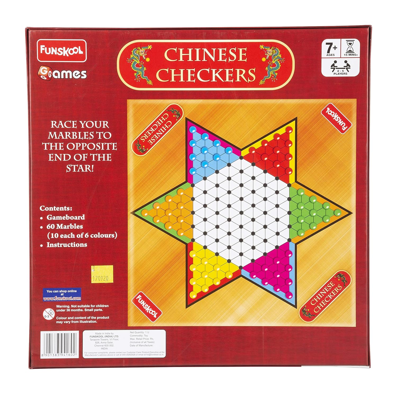 Funskool Games - Chinese Checkers, The classic strategy board game, Kids & family - Multicolor