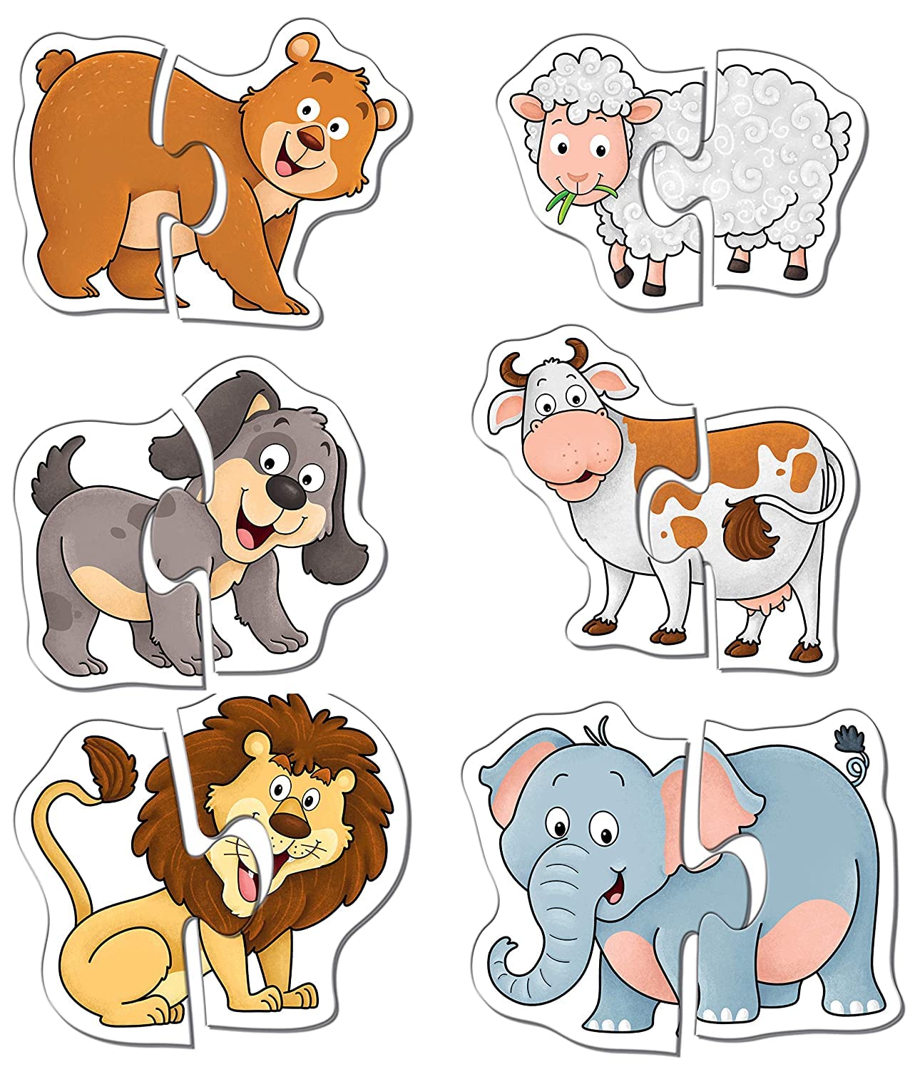 Frank Animals Puzzles - A Set of 6 Two-Piece Shaped Jigsaw Puzzles