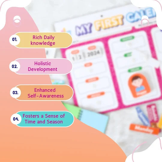 iLearnNGrow My Daily Planner Calendar – 9 in 1 activity - Concept- Day, Date,Year,Festival,Time,Affirmation,Month, Weather, Season, Feelings 2+ year